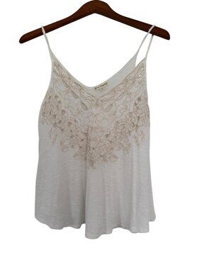 Love on a Hanger Cream Embroidered Spaghetti Strap Tank- M